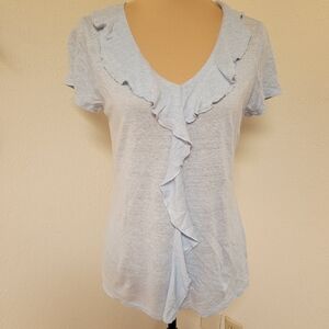 Sundance Blue Linen Blend Ruffle Top